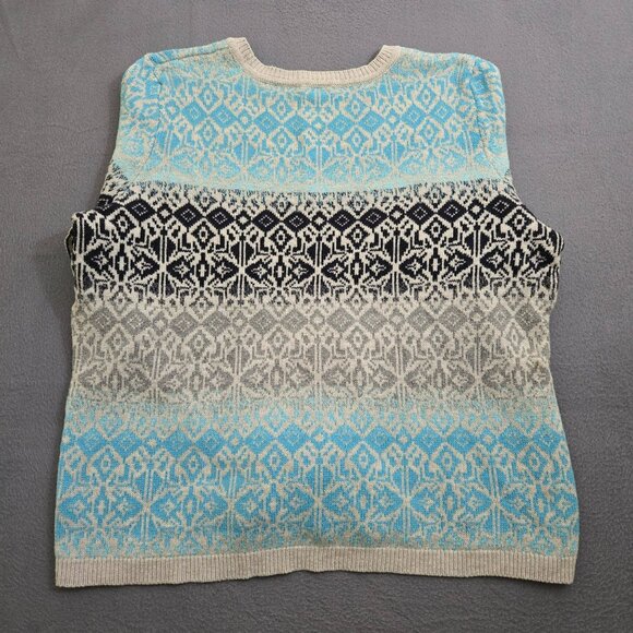 Talbots Women Petite 2XP Blue Gray Fair Isle Pullover Knit Sweater - Picture 2 of 9